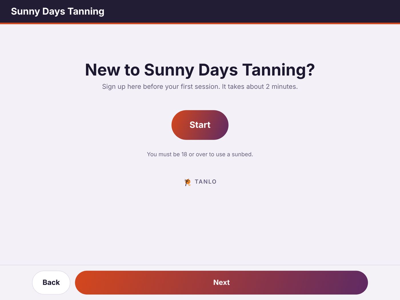 The client sign-up screen on a tablet
